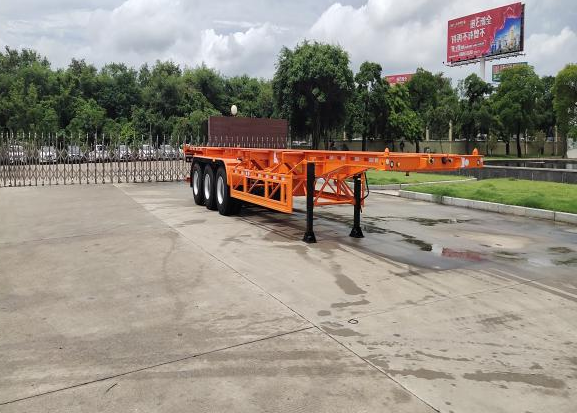 Three-axle straight beam container transport semi-trailer