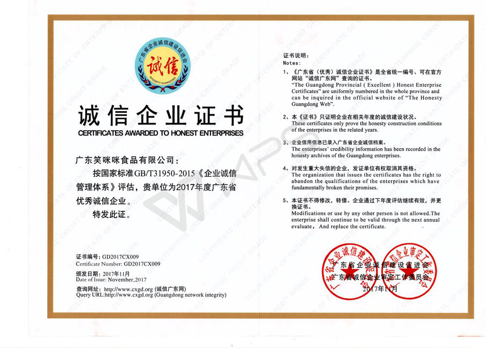 Excellent Integrity Enterprise of Guangdong Province