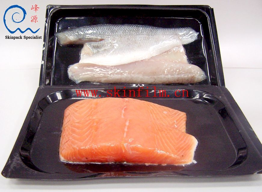 Seafood shellfish skin packaging film (seafood skin packaging) salmon skin packaging example: