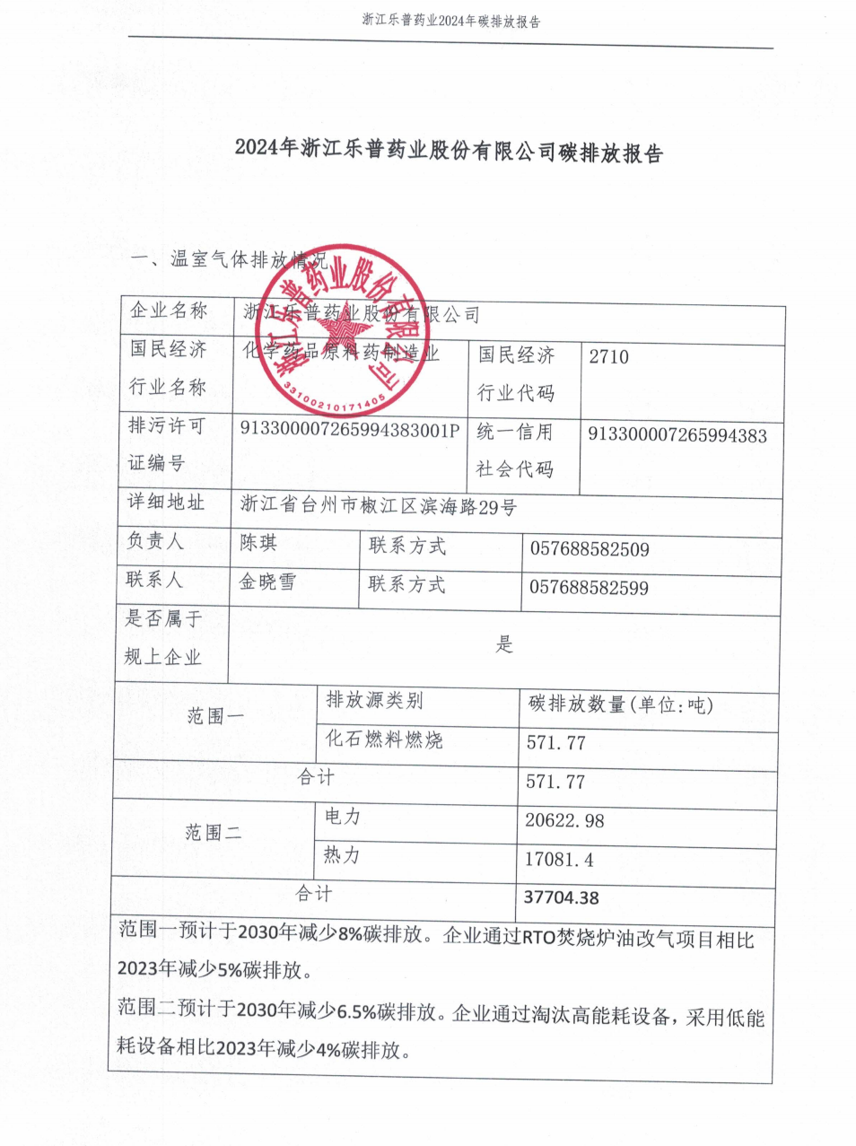 2024年浙江樂普碳排放報告