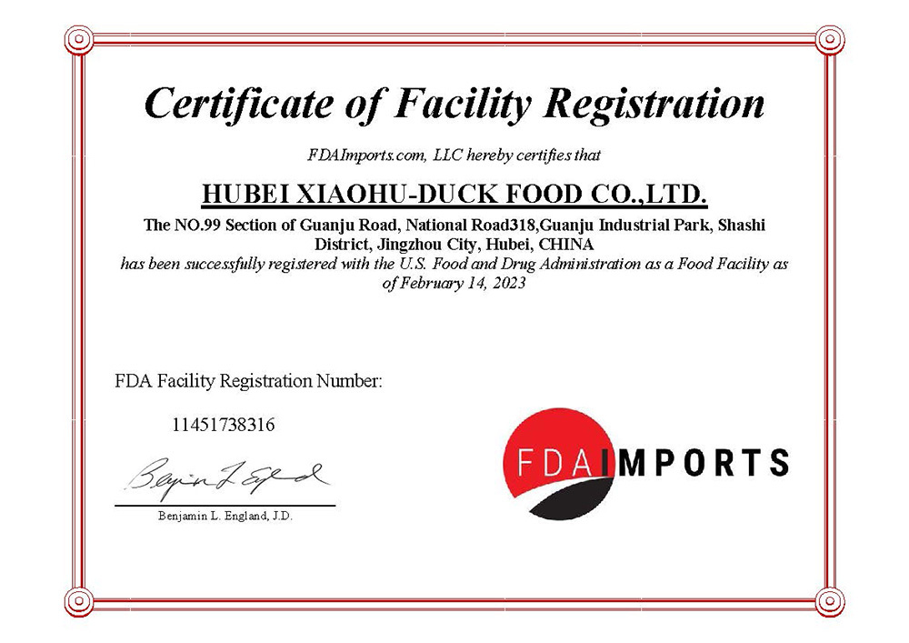 FDA Certificate of Facility Registration