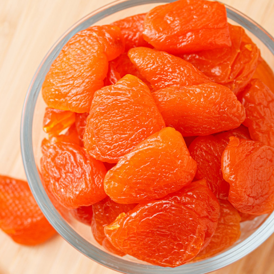 Dried apricots in cowhide bags