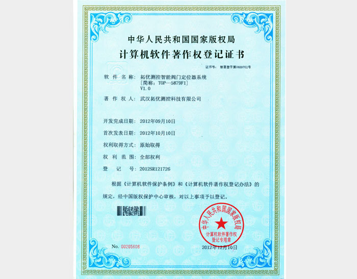 Product copyright registration certificate