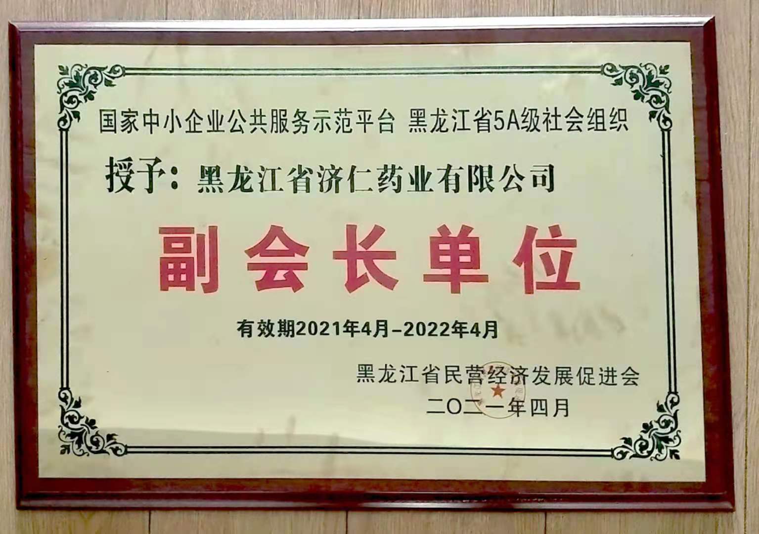 祝賀黑龍江省濟仁藥業(yè)入選為黑龍江省民營(yíng)經(jīng)濟發(fā)展促進(jìn)會(huì )副會(huì )長(cháng)單位