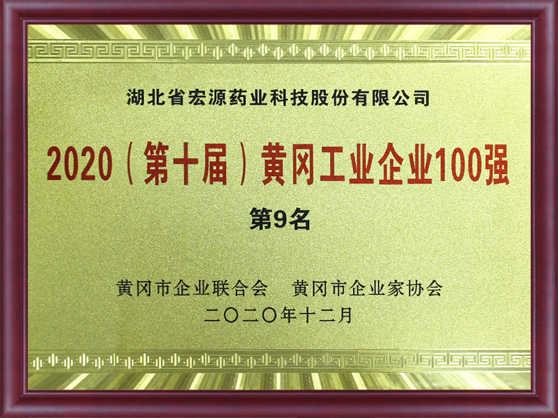 2020第十届黄冈市工业企业百强（第9位）