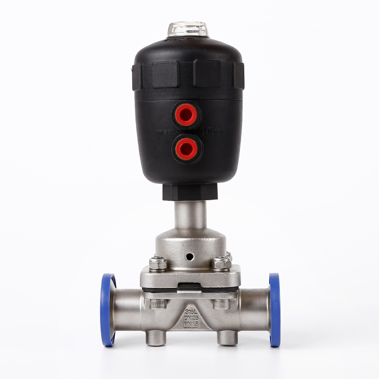 Stainless steel pneumatic diaphragm valve with plastic actuator