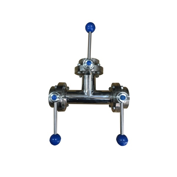 Tee butterfly valve with three handle