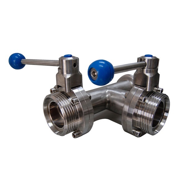 Three way butterfly valve 90 degree position