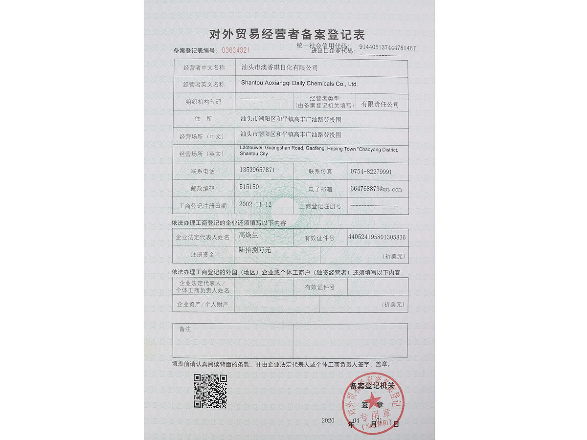 Registration Form for Foreign Trade Operators Registration Form for Foreign Trade Operators