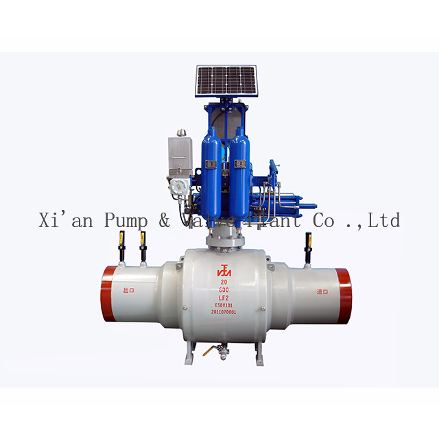 Pneumatic-hydraulic linkage fully welded ball valve