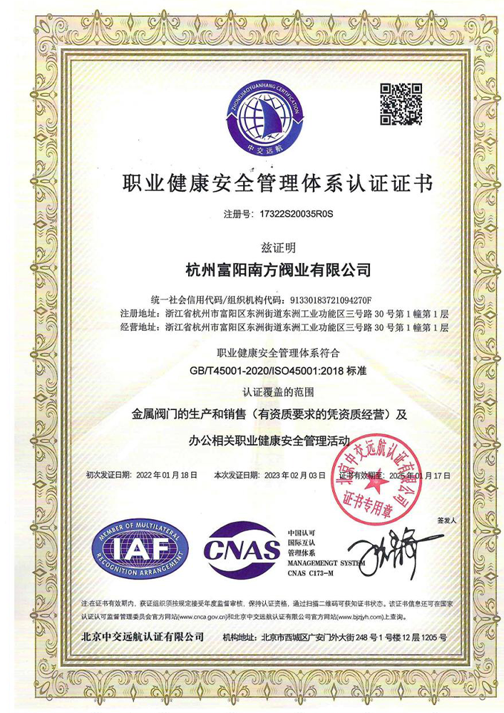 Occupational Health Management System Certificate