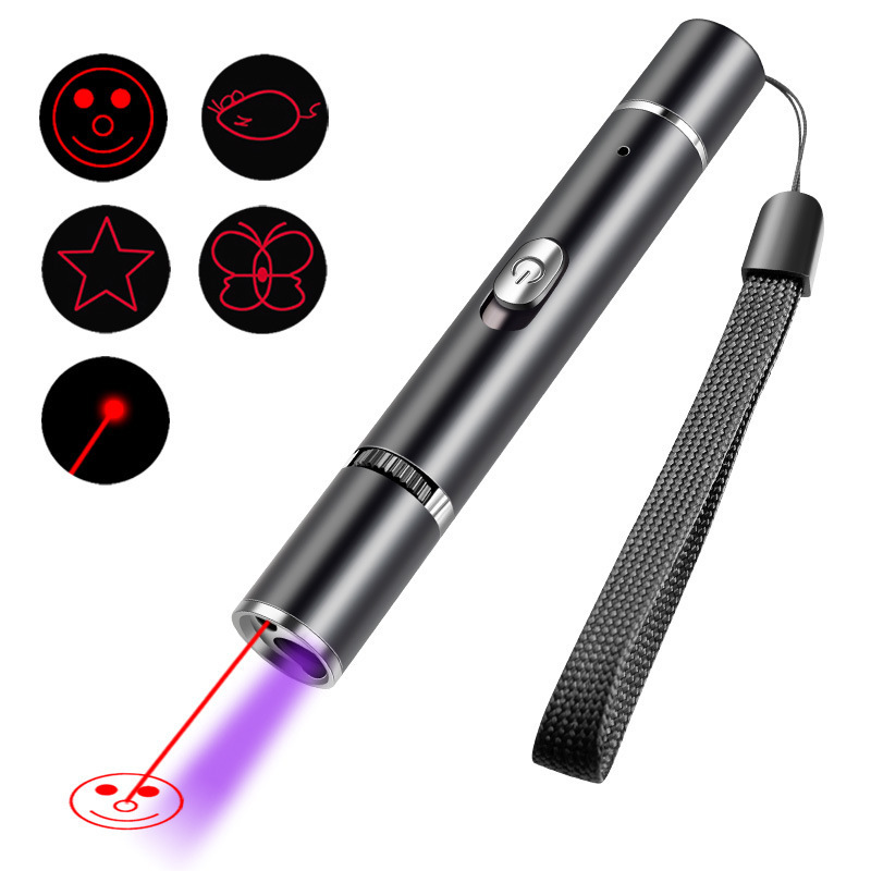 紫光貓?zhí)\燈逗貓棒玩具USB充電手電筒激光寵物玩具伍德氏五合一5mw