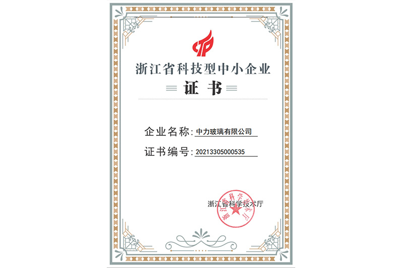 Zhejiang Province Science and Technology Small and Medium sized Enterprise Certificate