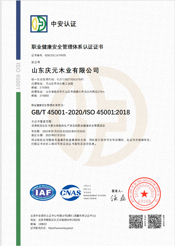 職業(yè)健康安全管理體系認(rèn)證證書(shū)
