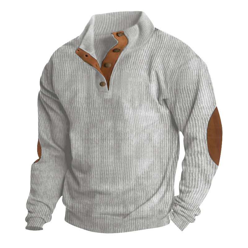 Mens Corduroy Sweatshirts Casual Lapel Collar Mock Neck Button Pullover Sweater