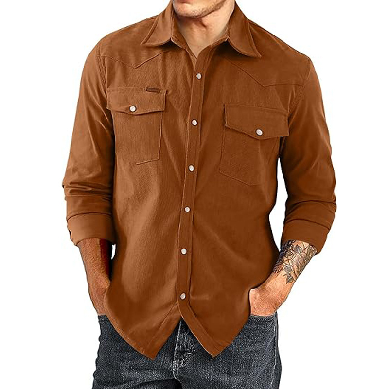 Men's Corduroy Shirts - Casual Western Long Sleeve Button Down Lightweight Shacket Jackets