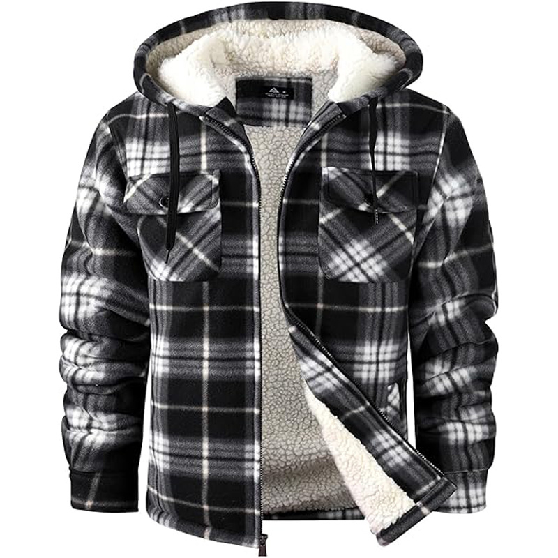 Fashion Hoodies for Men Zip Up Sweashirts Fleece Flannel Shirts Sherpa Lined Winter Jacket