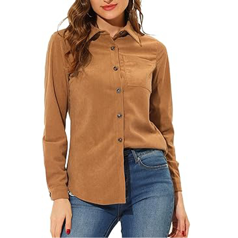 Womens Corduroy Button Down Shirts Casual Long Sleeve Jacket Blouses Tops with Pockets