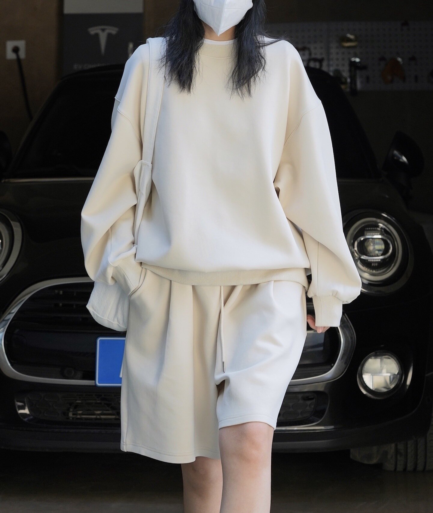 2024 Over Size Autumn Women Clothing Hoodies Sweatshirt Short Pants Set Pullover Custom Long Sleeve Two Piece