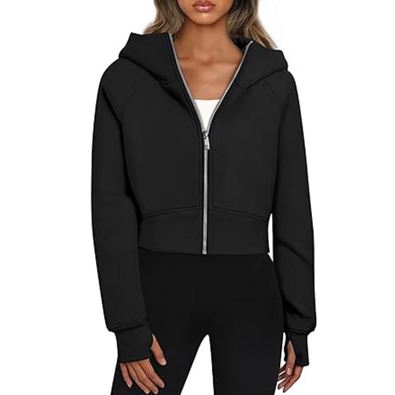 Womens Zip Up Fashion Hoodies Cropped Sweatshirts Casual Hooded Pullover Sweaters Tops