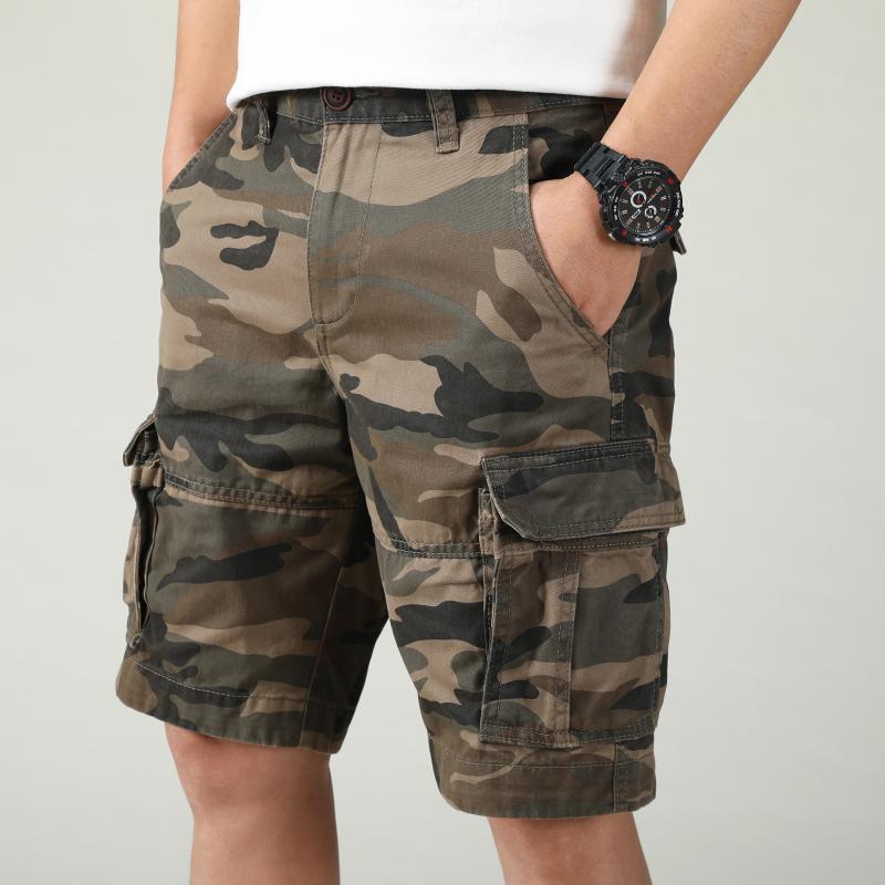 Streetwear Cargo Shorts Mens Twill Cotton Shorts Zip Fly Cargo Pants with Drawstring Hem Multi Pocket Mens Clothing Short