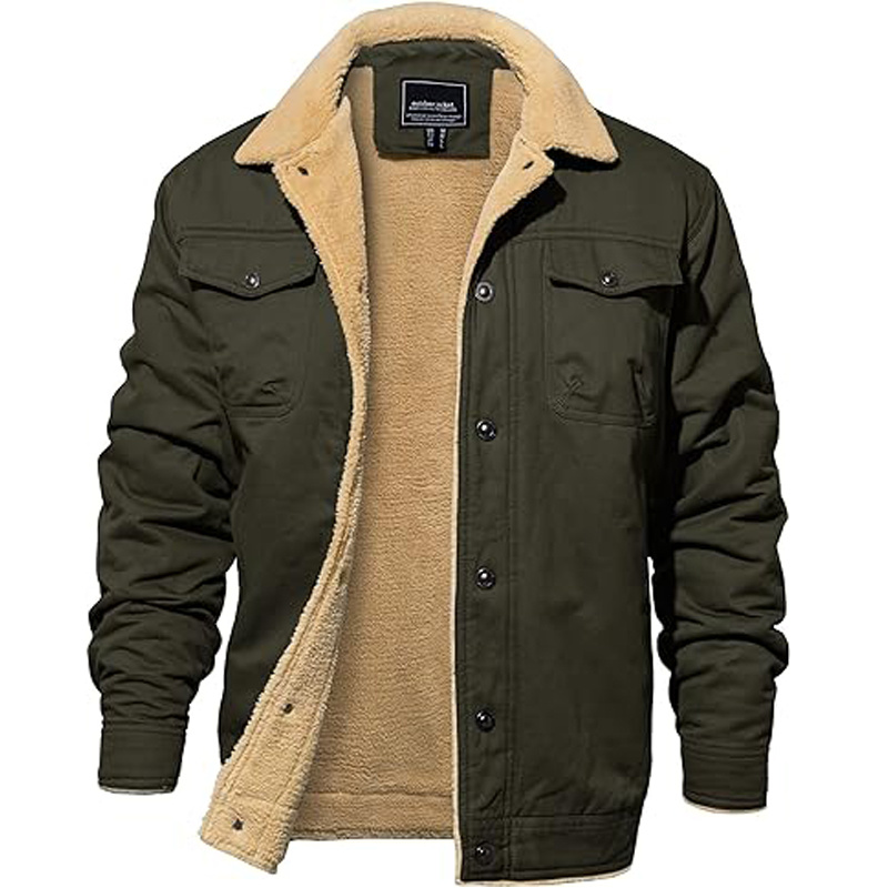 Men's Winter Jacket Lined Sherpa Jacket Warm Trucker Coat Multi Pocket