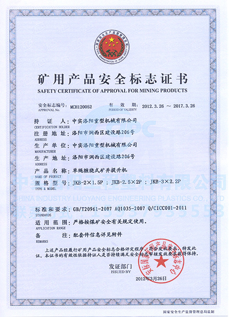 Safety Standard Certificate