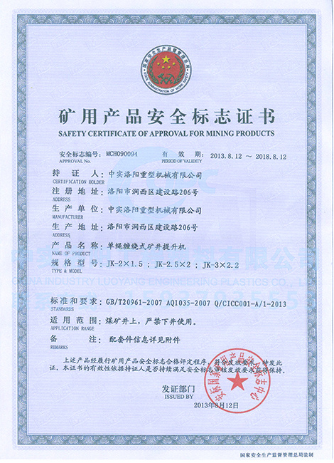 Safety Standard Certificate