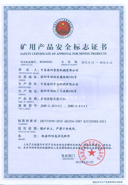 Safety Standard Certificate