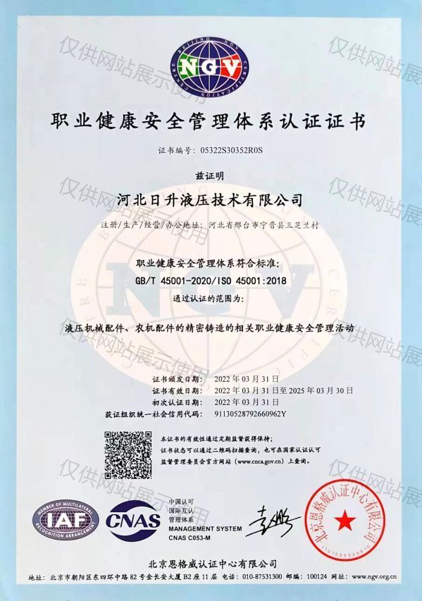 Occupational Health System Certificate in Chinese