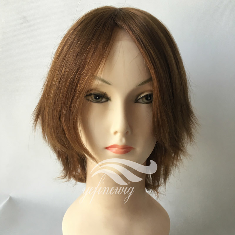 brown color Lace front Short Polyurethane medical wig