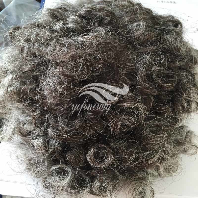 Curly Grey Human Hair Mens Hair Replacement Systems