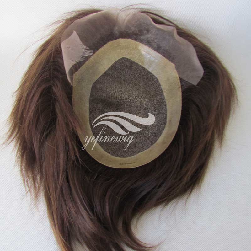 China Wig Factory Bown Human Hair Toupee replacement for Men