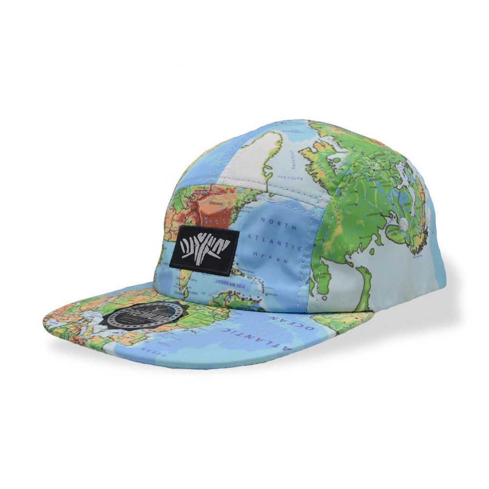 Custom High Quality 5 Panel Camp Cap Woven Patch  Logo Lightweight Nylon Camper Hat