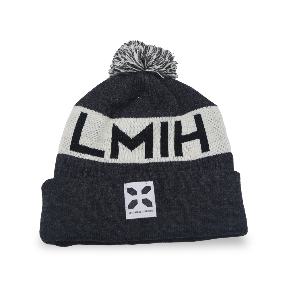 Winter 100% Acrylic Ribbed Knitted Pom Pom Beanie Double Balls Knitted Skullies Pompom Beanies