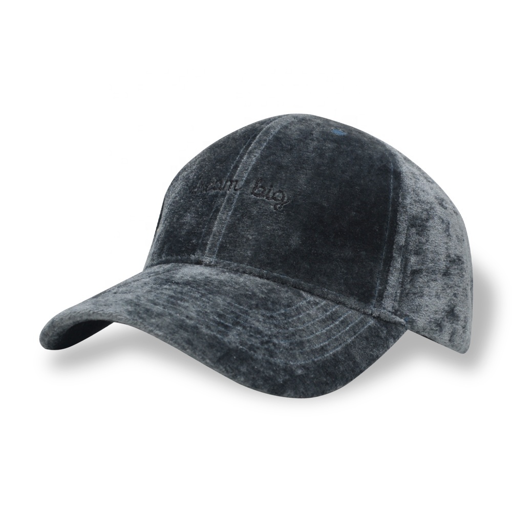 Wholesale Unisex Adjustable Custom logo velvet 6 Panel Fitted Baseball Cap