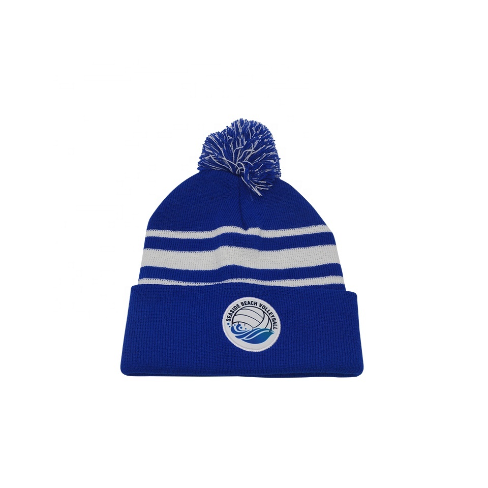 Outdoor Jacquard Thick Winter Warm Hats Fitted Hats Knit Girl Beanies Pom Pom custom logo