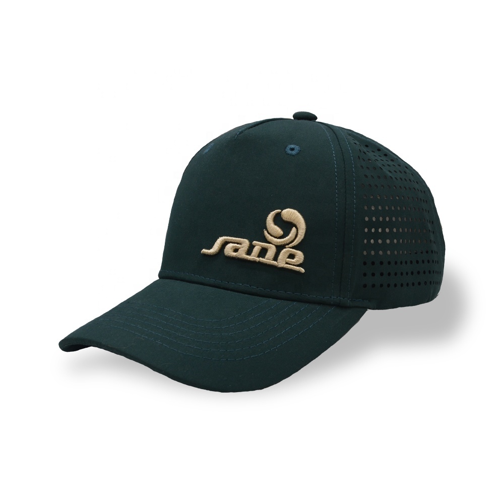 Custom Mens 5 Panel Laser Cut Hole Perforated Gorras Waterproof Sport Baseball Cap Logo Quick Dry Performance Dad Hat