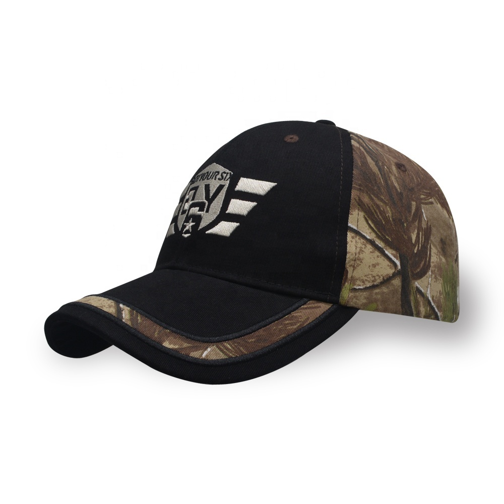 e Custom Embroidery Logo 6 Panel Black Camouflage Logo Embroideryl Outdoor Hat