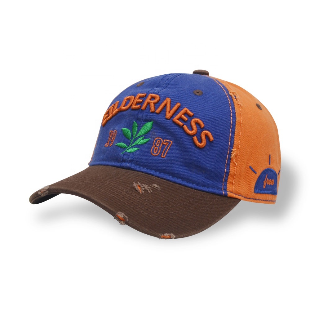 Custom Logo Cotton 6 Panel Unstructured Dad Hat Plain Distressed Baseball Cap