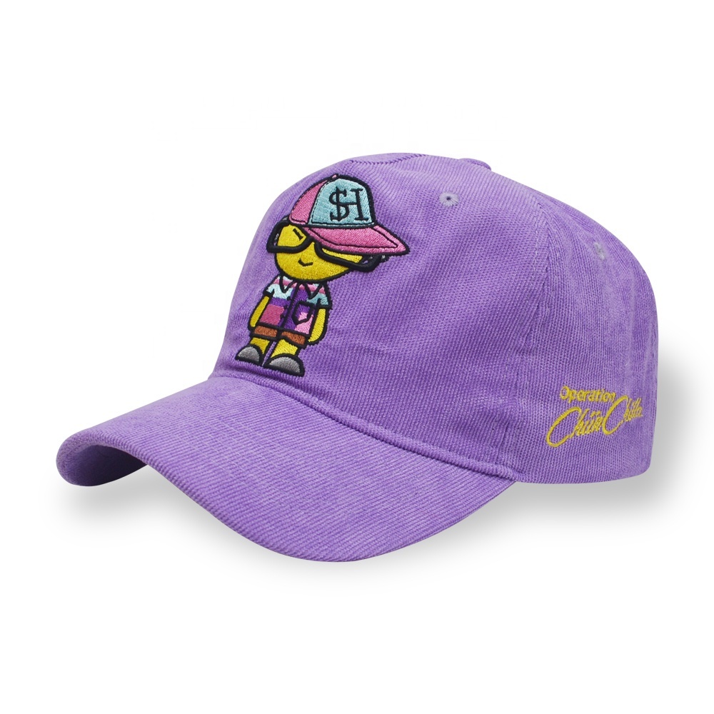 Custom Embroidery Logo Gorras 5 Panel Curied Brim High Quality Wholesale Corduroy Sports Baseball Cap