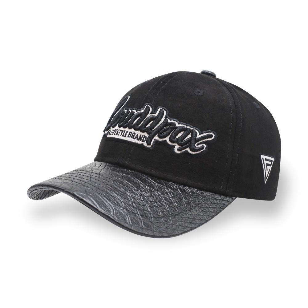 Low MOQ Versatile Unisex Cap 6 Panel Suede Suede PU Leather Brim Baseball Cap