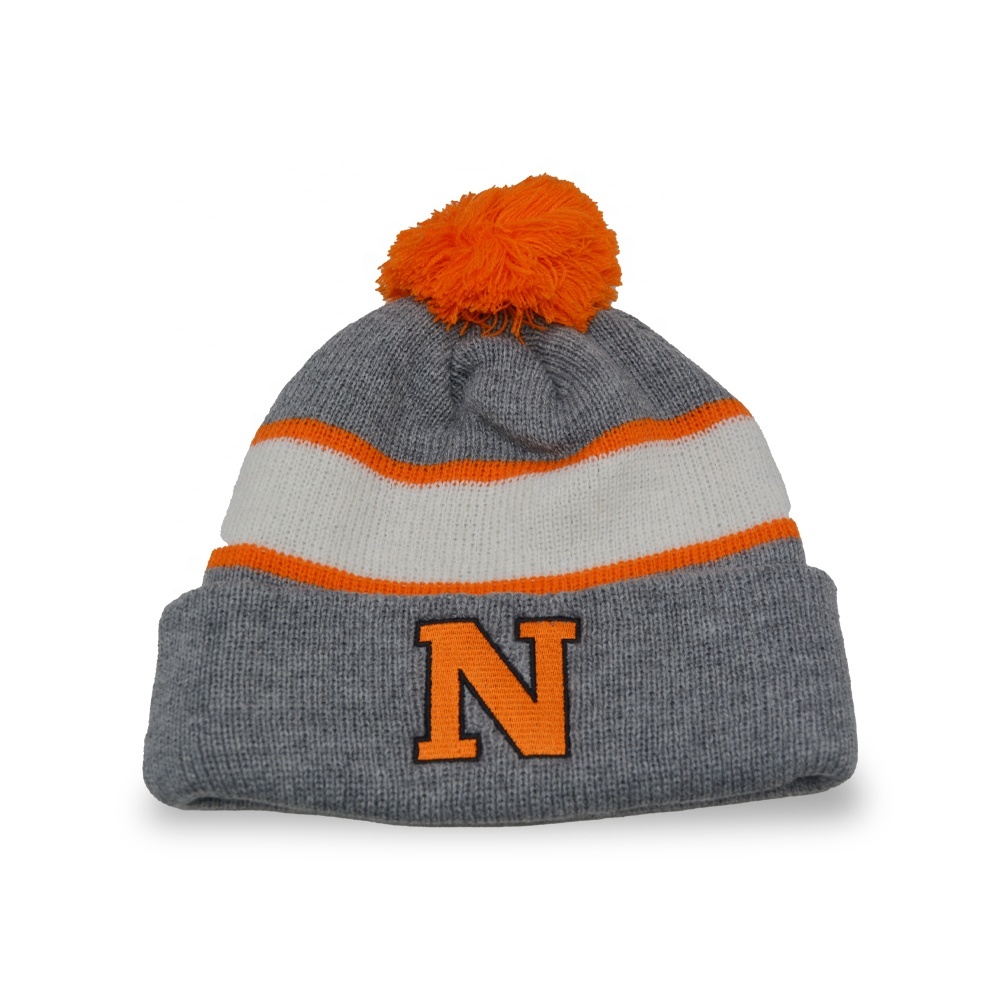 100% Acrylic Winter Pom Beanies Hat Winter Print Pompom Unisex Warm Knitted Beanie Hats