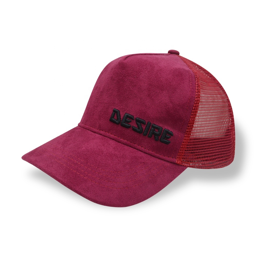 High Quality Trucker Cap Custom Embroidery Logo Suede  and Mash Trucker Hat