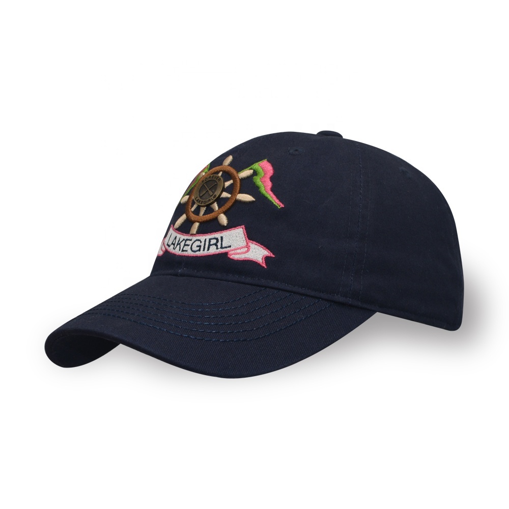 Custom 6 Panel Flat Embroidery Brushed Cotton Twill Baseball Cap