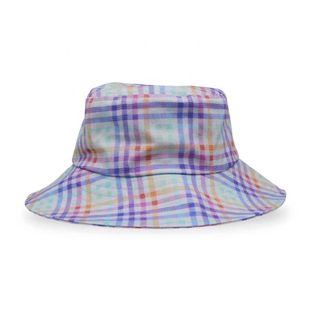 Wholesale Designer caps Custom Printed logo Purple Plaid Summer Bucket Hat
