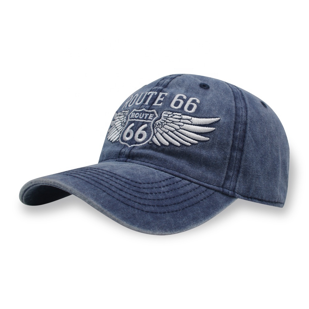 High Quality Personalized Custom Logo Jean Hats Washed Distressed 100% Cotton 6 Panel Embroidered Bill Old Baseball Cap