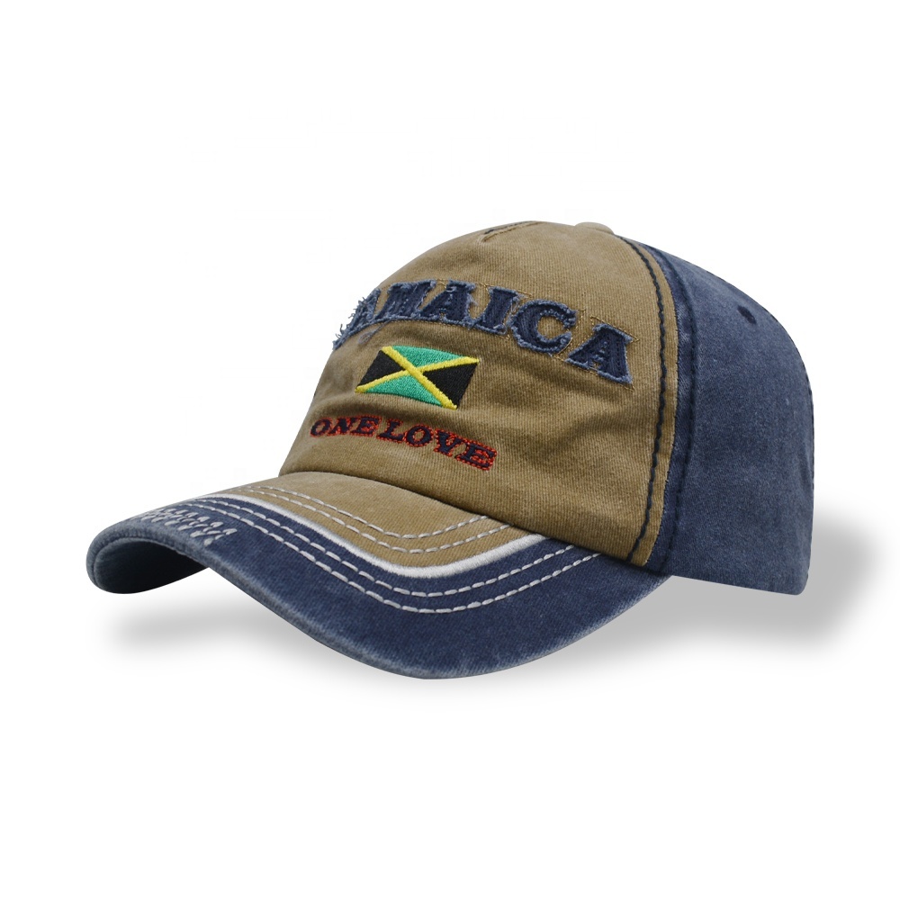 Fashion Embroidery Logo Do Old Customized Patch Logo Adjustable Baseball Cap Color Block Washed Sport Cap