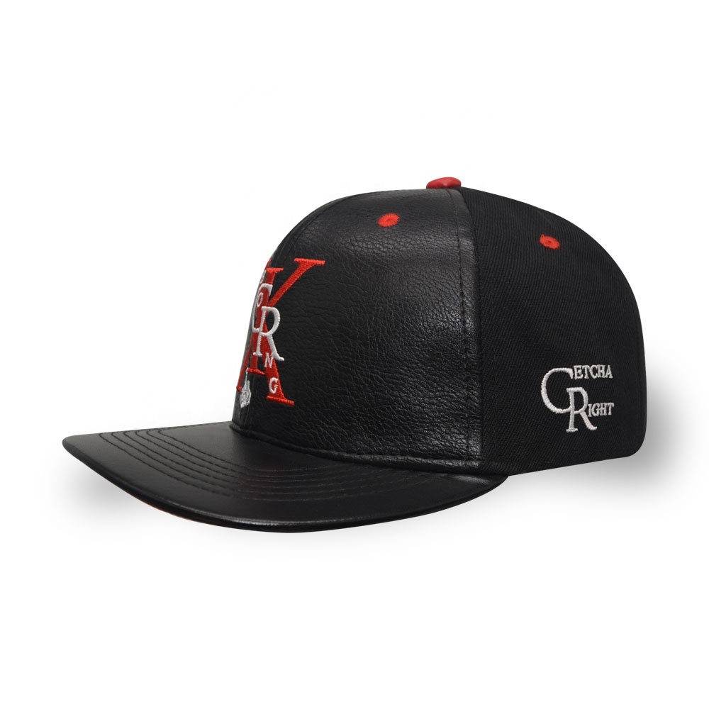 New style custom logo embroidery PU leather snapback cap hip hop style baseball snapback cap
