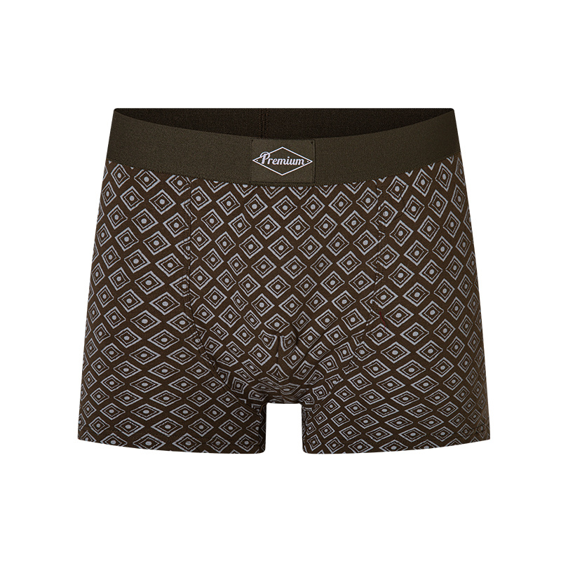 OEM&ODM Geometric Simple Style water print 95%cotton 5%spandex Men's Boxer Briefs